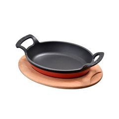 Сковорода овальная чугунная с 2-мя ручками на деревянной подставке, 19*14 см, 0,54 л, LAVA
