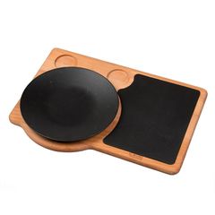 Набор для подачи: блюдо чугунное на деревянной подставке, 21 см, LAVA