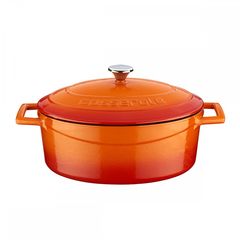 Кастрюля овальная чугунная эмалированная оранжевая с крышкой, 25x20 см, 3,19 л, LAVA, Цвет: Оранжевый