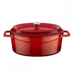 Кастрюля овальная чугунная эмалированная красная с крышкой, 27х20 см, 4 л, LAVA
