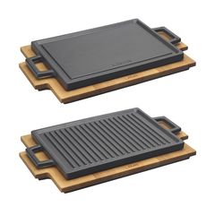 Сковорода-гриль чугунная с 2-мя ручками на деревянной подставке, 20*30 см, LAVA