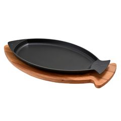 Сковорода чугунная для рыбы, на деревянной подставке, 20*32 см, LAVA