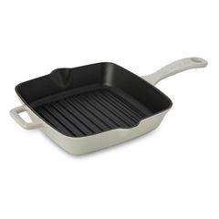 Сковорода-гриль квадратная чугунная эмалированная кремовая 20 см, 1 л, LAVA