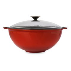 Казан чугунный эмалированный красный со стеклянной крышкой 30 см, 6 л, LAVA