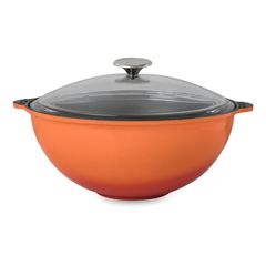 Казан чугунный эмалированный оранжевый со стеклянной крышкой 30 см, 6 л, LAVA