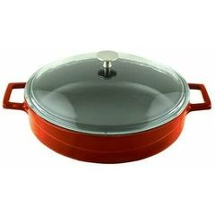Кастрюля чугунная эмалированная оранжевая со стеклянной крышкой, 24 см, 2,47 л, LAVA