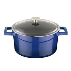 Кастрюля чугунная эмалированная синяя со стеклянной крышкой, 24 см, 4,49 л, LAVA