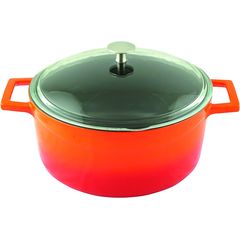 Кастрюля чугунная эмалированная оранжевая со стеклянной крышкой, 28 см, 6,71 л, LAVA, Диаметр, см: 28, Цвет: Оранжевый