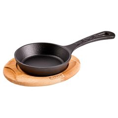 Сковорода круглая чугунная на деревянной подставке, 12 см, LAVA, Диаметр, см: 12, Цвет: Черный