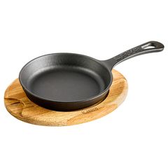 Сковорода круглая чугунная на деревянной подставке, 16 см, LAVA, Диаметр, см: 16, Цвет: Черный