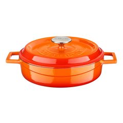 Кастрюля низкая чугунная эмалированная оранжевая с крышкой 24 см, 2,5 л, LAVA