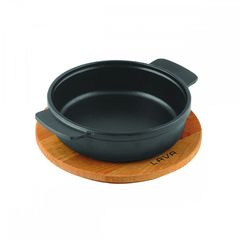 Сковорода круглая чугунная с 2-мя ручками на деревянной подставке, 17 см, 0,64 л, LAVA, Диаметр, см: 17, Цвет: Черный