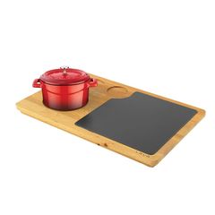 Кастрюля чугунная эмалированная красная с крышкой, на деревянной подставке, 10см, 0,35 л, LAVA