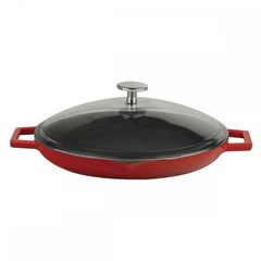 Сковорода чугунная эмалированная красная с 2-мя ручками со стеклянной крышкой, 30 см, LAVA, Диаметр, см: 30, Цвет: Красный