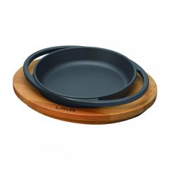 Сковорода чугунная с 2-мя ручками на деревянной подставке, 16 см, LAVA, Диаметр, см: 16, Объем, мл: 400, Цвет: Черный