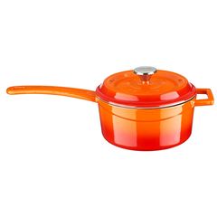 Ковш чугунный эмалированный оранжевый с крышкой 16 см, 1,3 л, LAVA