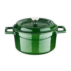Кастрюля чугунная эмалированная зеленая с крышкой 20 см, 2,8 л, LAVA