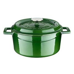Кастрюля чугунная эмалированная зеленая с крышкой 24 см, 4,5 л, LAVA