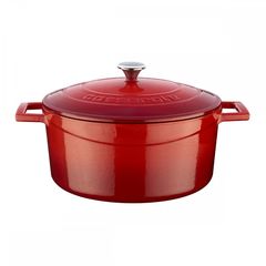 Кастрюля чугунная эмалированная красная, 24 см, 4,49 л, LAVA