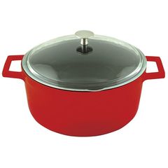 Кастрюля чугунная эмалированная красная со стеклянной крышкой, 28 см, 6,71 л, LAVA, Диаметр, см: 28, Цвет: Красный