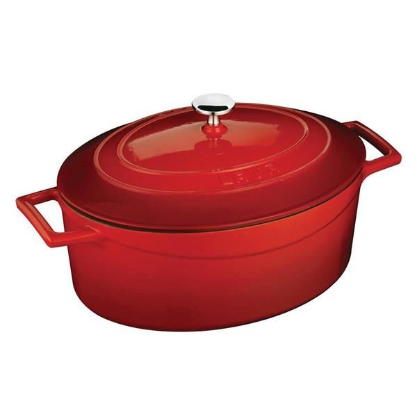 Кастрюля овальная чугунная эмалированная красная, 4,67л, LAVA, изображение 2