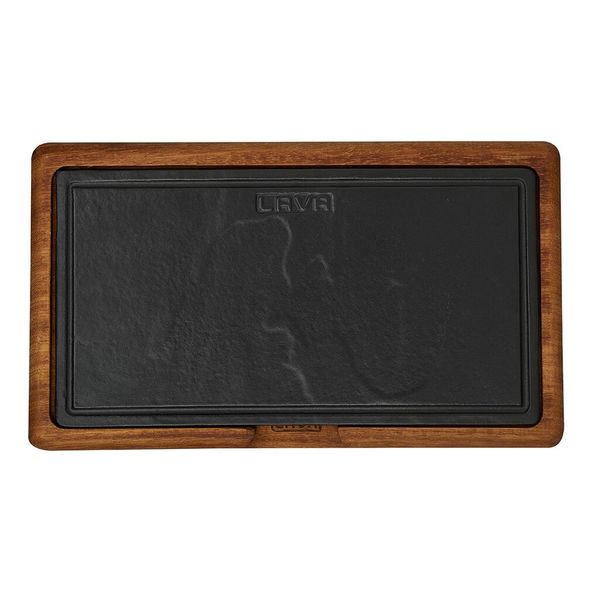 Блюдо чугунное прямоугольное на деревянной подставке, 16*30 см, LAVA