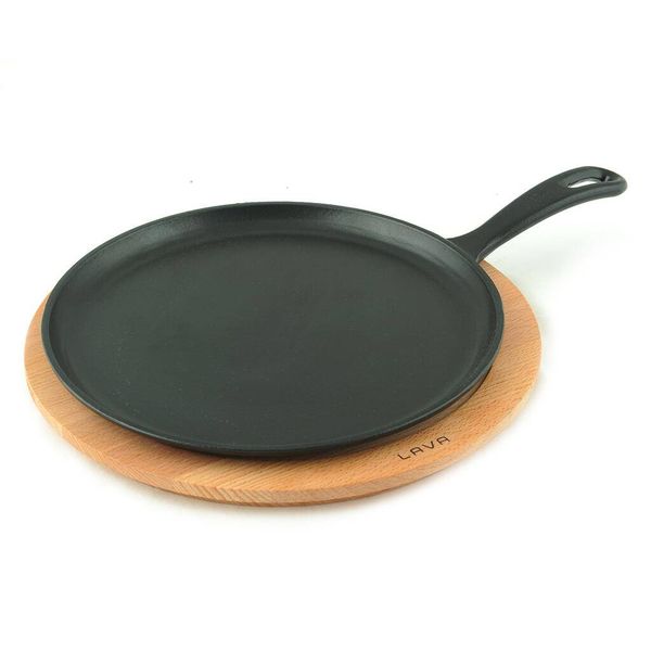 Сковорода круглая чугунная на деревянной подставке, 26 см, LAVA