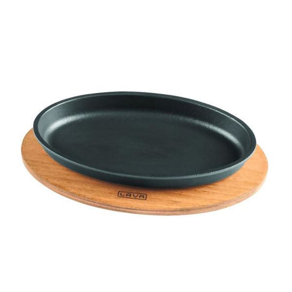 Сковорода овальная чугунная на деревянной подставке, 16*25 см, LAVA