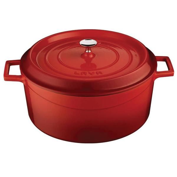 Кастрюля чугунная эмалированная красная, 28 см, 6,71 л, LAVA, Диаметр, см: 28, Объем, мл: 6710, Цвет: Красный, изображение 2