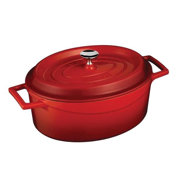 Кастрюля овальная чугунная эмалированная красная, 26х33 см, 6,42 л, LAVA, изображение 2