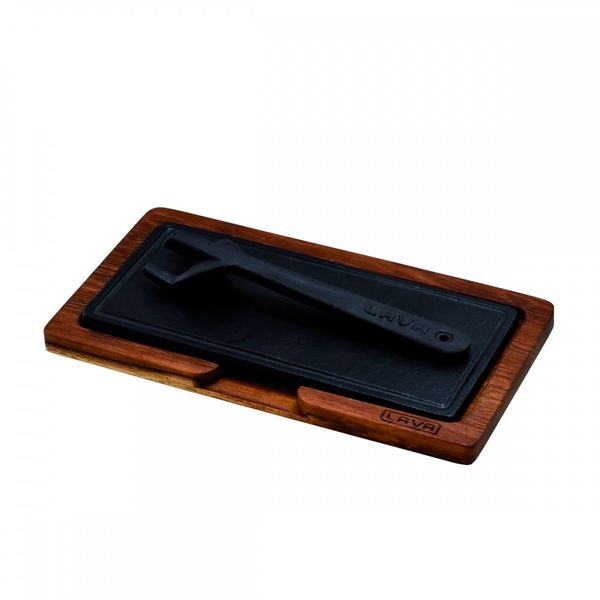Блюдо чугунное прямоугольное на деревянной подставке, 12*25 см, LAVA, изображение 2