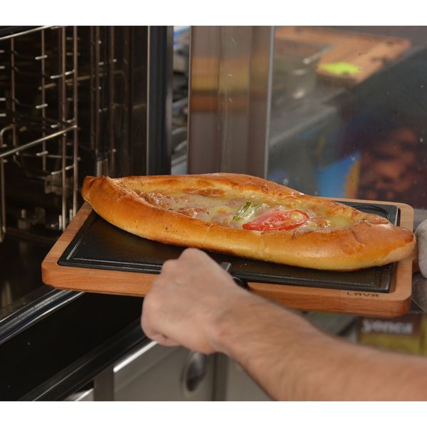 Блюдо чугунное прямоугольное на деревянной подставке с ручкой, 22*33 см, LAVA, изображение 3