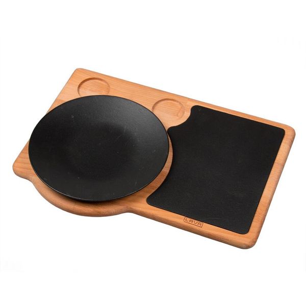 Набор для подачи: блюдо чугунное на деревянной подставке, 21 см, LAVA