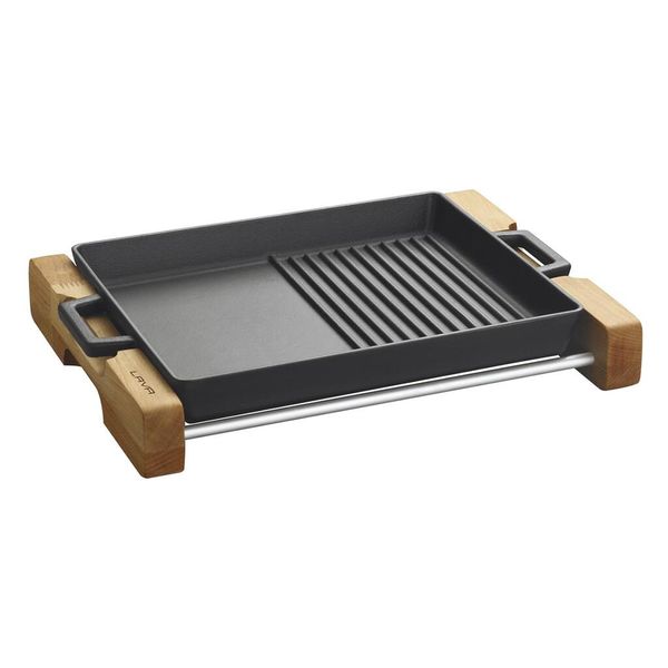Сковорода-гриль чугунная на деревянной подставке, 26*32 см, LAVA