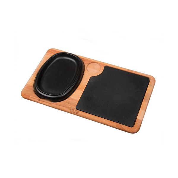 Сковорода овальная чугунная на деревянной подставке, 12*19 см, LAVA