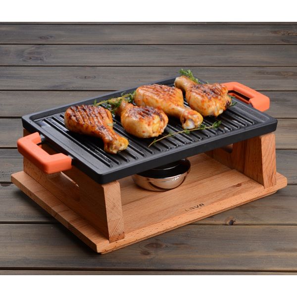 Сковорода-гриль чугунная с 2-мя ручками на деревянной подставке, 20*30 см, LAVA, изображение 4