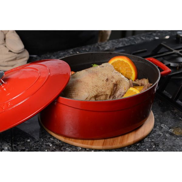 Кастрюля овальная чугунная эмалированная красная с крышкой, 25x21 см, 3,19 л, LAVA, Цвет: Красный, изображение 6