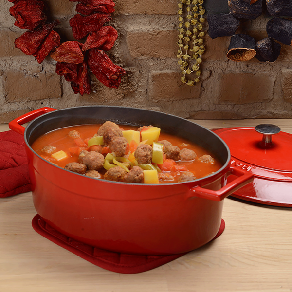 Кастрюля овальная чугунная эмалированная оранжевая с крышкой, 25x20 см, 3,19 л, LAVA, Цвет: Оранжевый, изображение 5