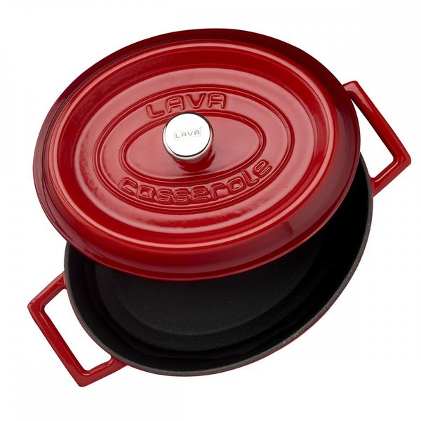 Кастрюля овальная чугунная эмалированная красная с крышкой, 27х20 см, 4 л, LAVA, изображение 3