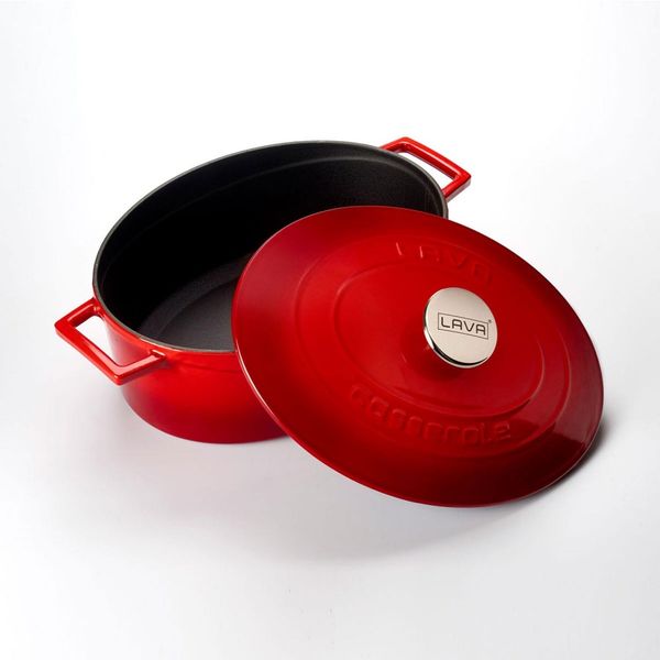 Кастрюля овальная чугунная эмалированная красная, 4,67л, LAVA, изображение 4