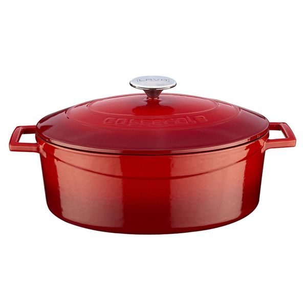 Кастрюля овальная чугунная эмалированная красная, 4,67л, LAVA