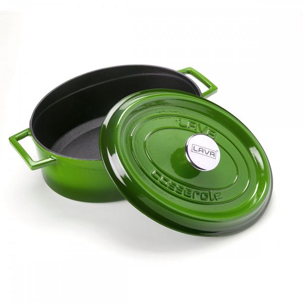 Кастрюля овальная чугунная эмалированная зеленая, 25x31 см, 7,06 л, LAVA, Цвет: Зеленый, изображение 3