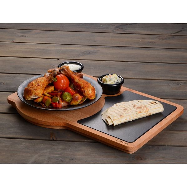 Набор для подачи: блюдо чугунное на деревянной подставке, 21 см, LAVA, изображение 3