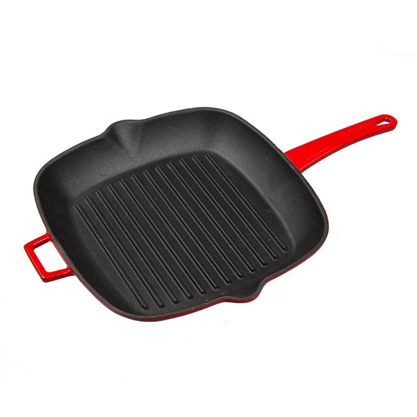 Сковорода-гриль чугунная эмалированная красная, 28*28 см, 2,19 л, LAVA