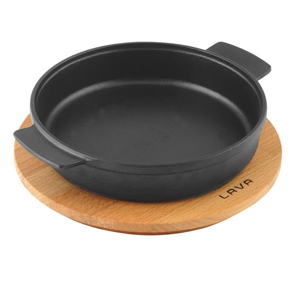 Сковорода круглая чугунная с 2-мя ручками на деревянной подставке, 17 см, 0,64 л, LAVA, Диаметр, см: 17, Цвет: Черный, изображение 2