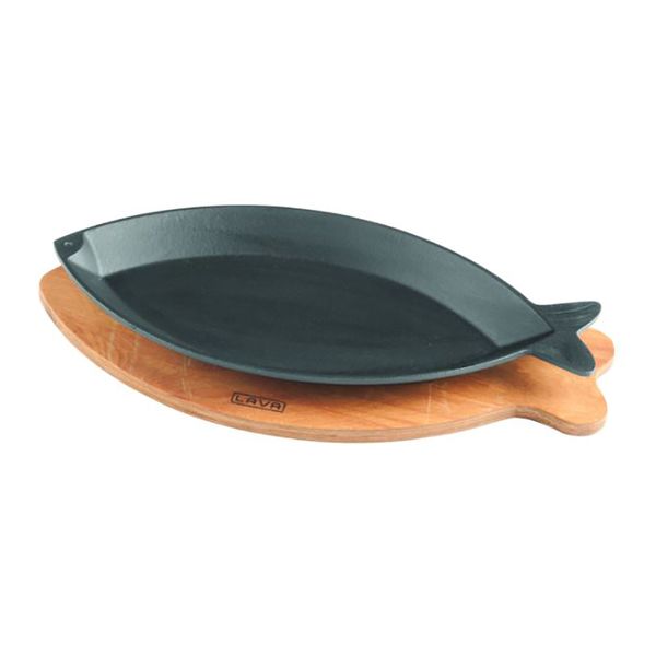 Сковорода чугунная для рыбы на деревянной подставке, 16*32 см, LAVA