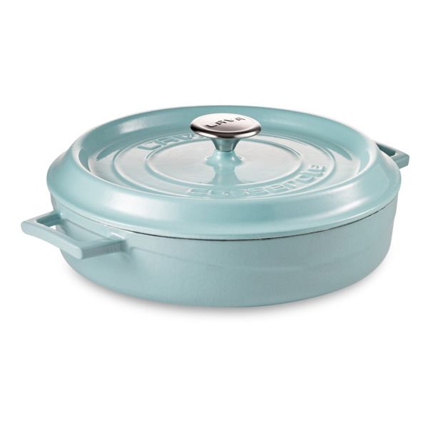 Кастрюля низкая чугунная эмалированная бирюзовая с крышкой 28 см, 3,5 л, LAVA, изображение 2