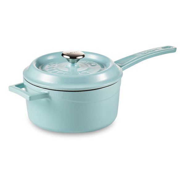 Ковш чугунный эмалированный бирюзовый с крышкой 16 см, 1,3 л, LAVA