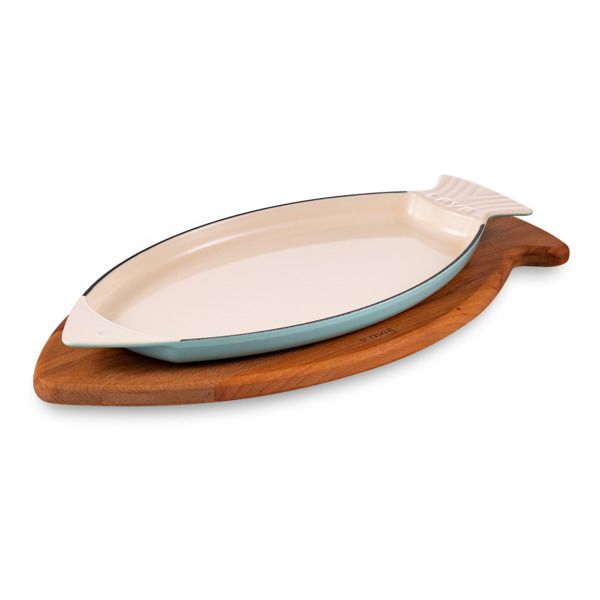 Форма для запекания рыбы на подставке чугунная эмалированная бирюзовая, 20*32 см, 1,1 л, LAVA