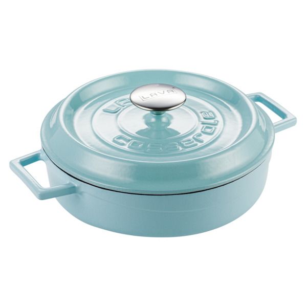 Кастрюля низкая чугунная эмалированная бирюзовая с крышкой 24 см, 2,5 л, LAVA